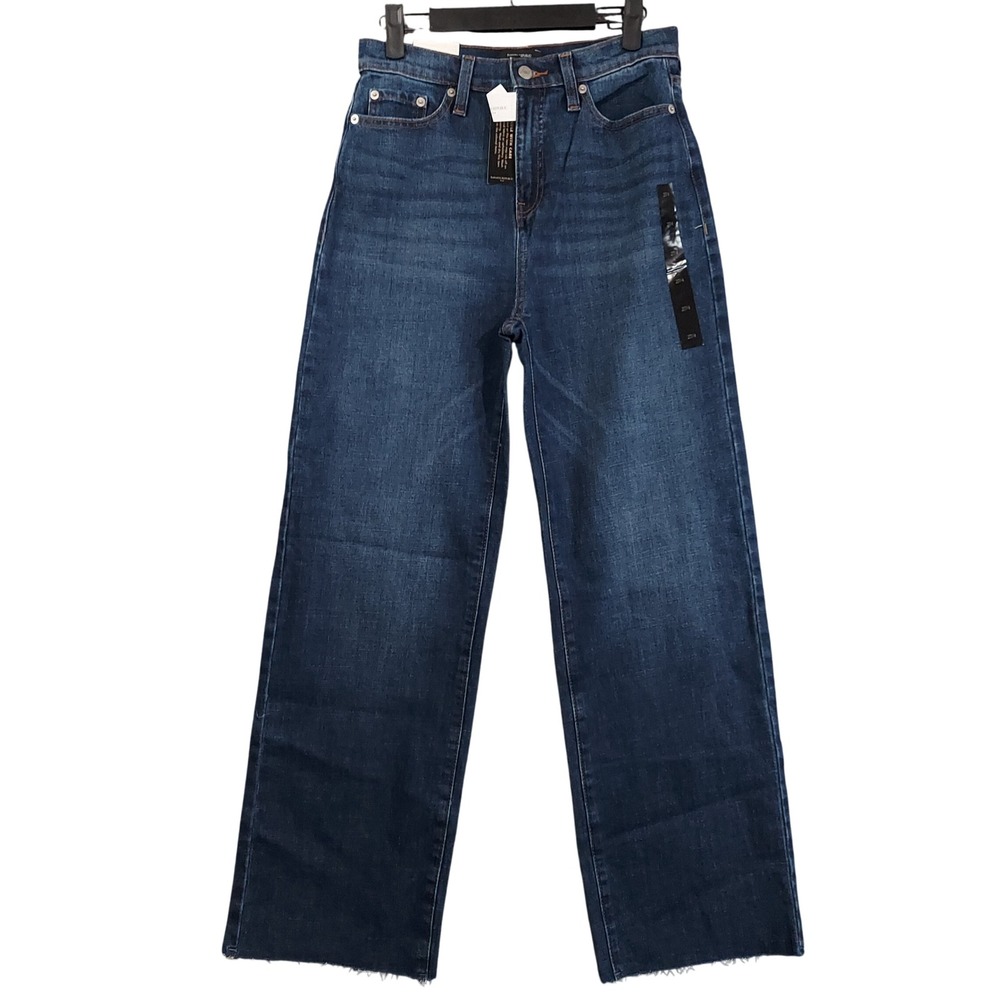 Banana Republic Wide Leg Jeans Womens 27/4 Dark Blue Ultra High Rise Raw Hem NWT